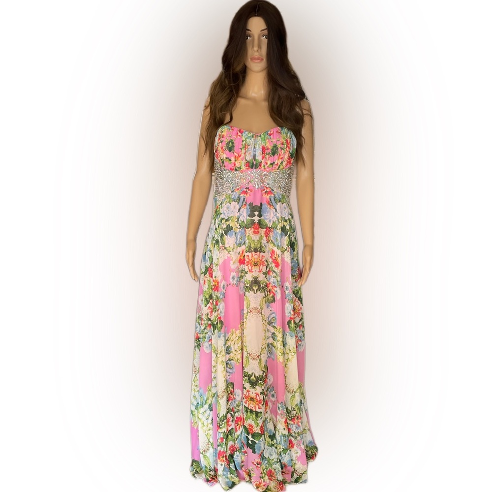 City Triangles Women's Strapless Embellished Formal Foral Dress  Size 13 - Picture 6 of 14